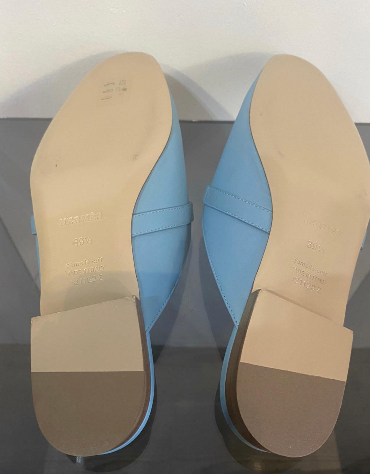 Hermes Oz light Blue leather Slippers 1