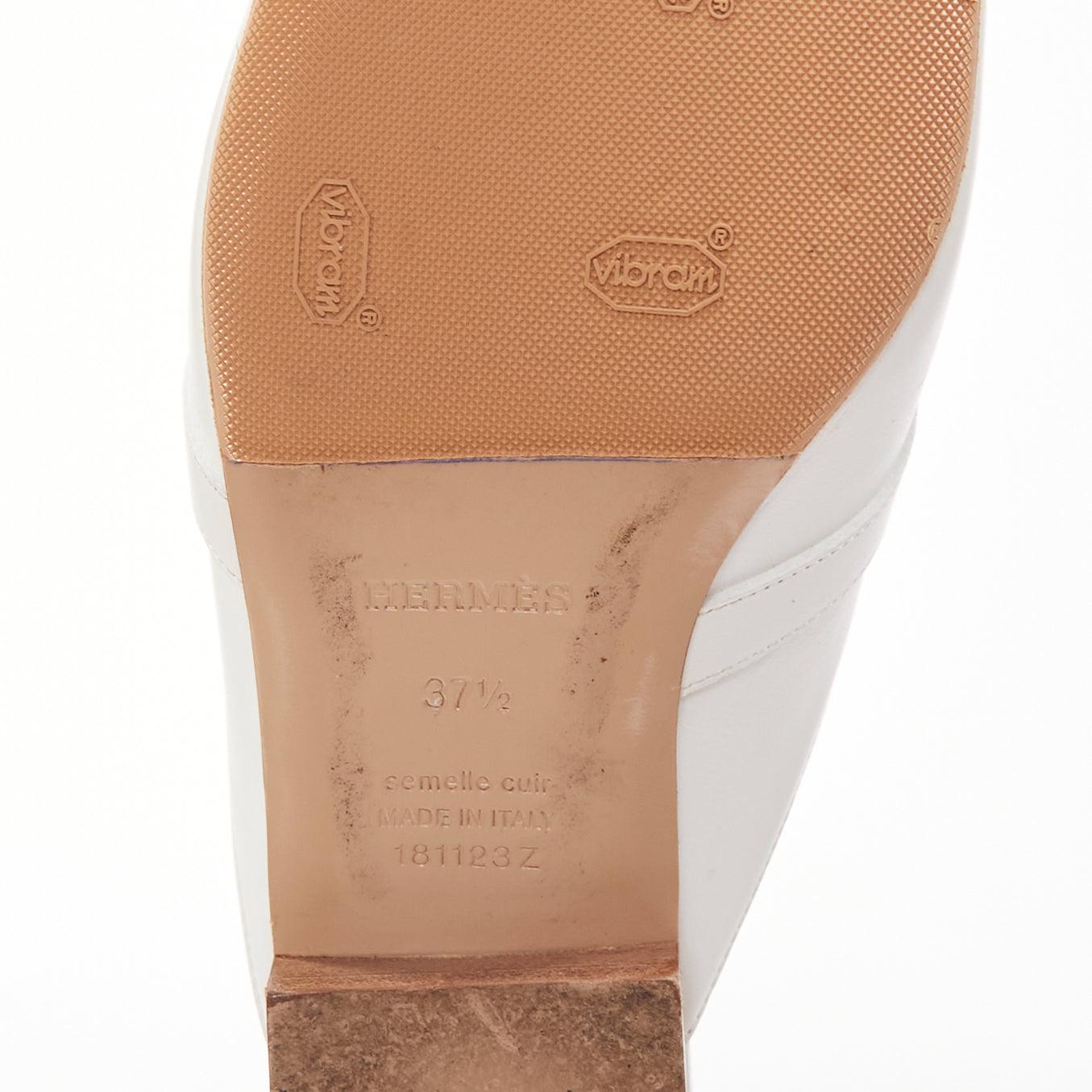 HERMES Oz white leather silver kelly buckle slip on loafer slippers EU37.5 5