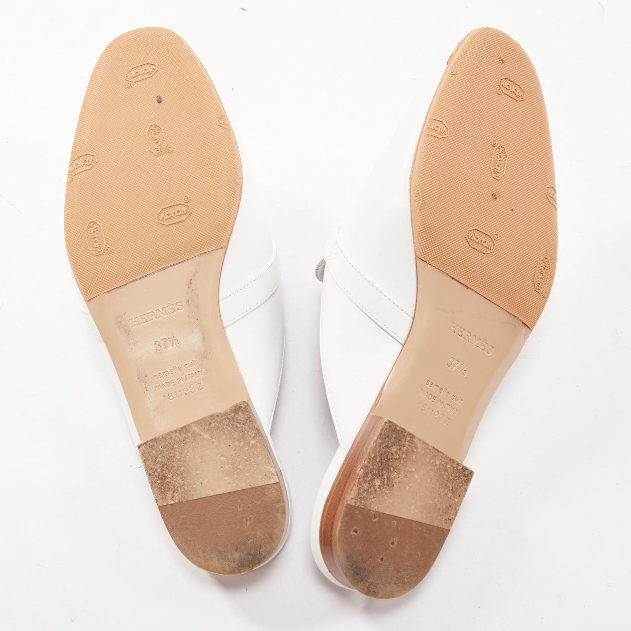 HERMES Oz white leather silver kelly buckle slip on loafer slippers EU37.5 6