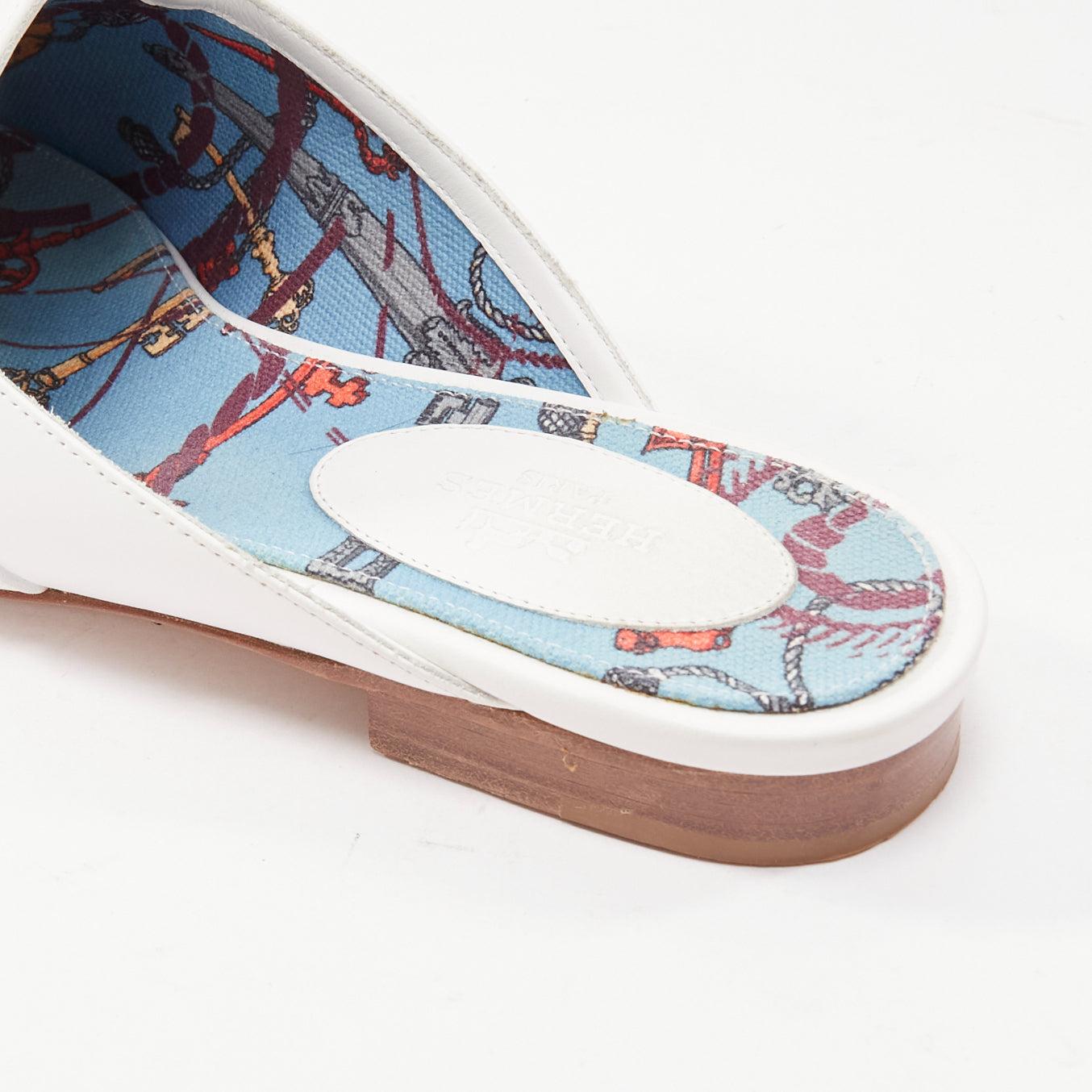 HERMES Oz white leather silver kelly buckle slip on loafer slippers EU37.5 3