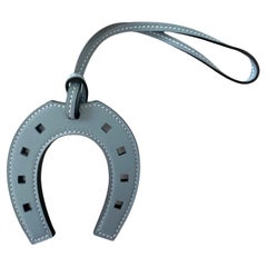 Hermès Paddock Bleu Lin Horseshoe Leather Bag Charm PM