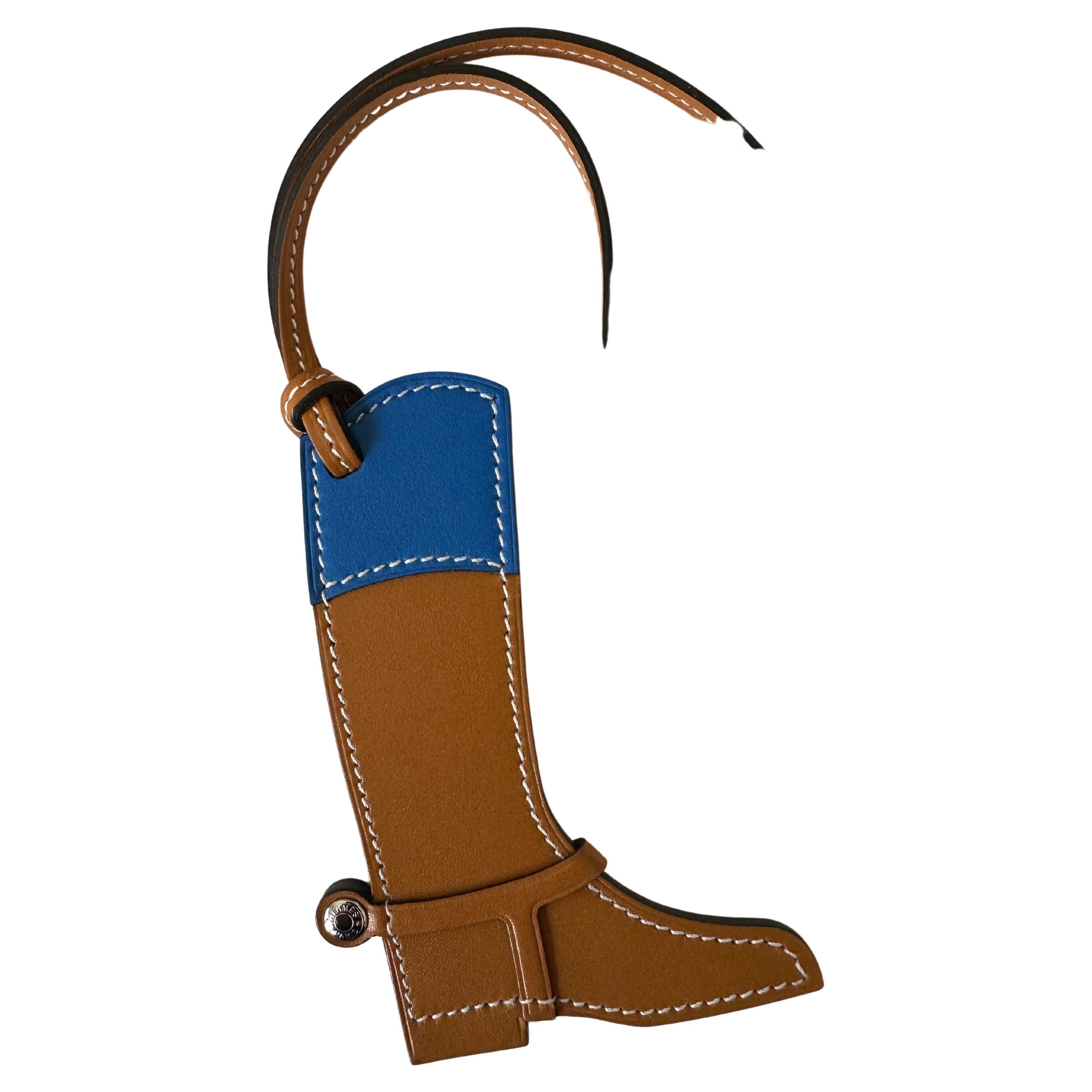 Hermes Paddock Blue Zellig Botte Equestrian Boot Leather Charm For Sale at  1stDibs