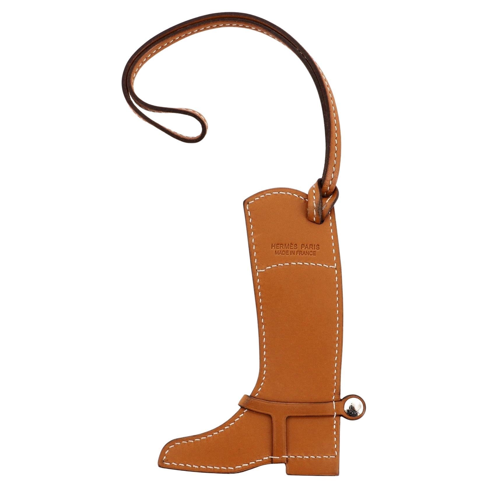 Hermes Paddock Boot Bag Charm Leather Blue Brown Leather   For Sale