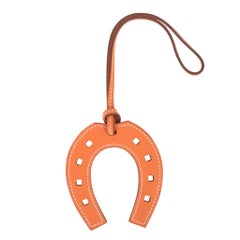 Hermes Paddock Horse Shoe Rare Bag Charm Orange Leather