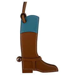 Hermès - Bottes en cuir Paddock Natural Blue Botte Equestrian Breloque