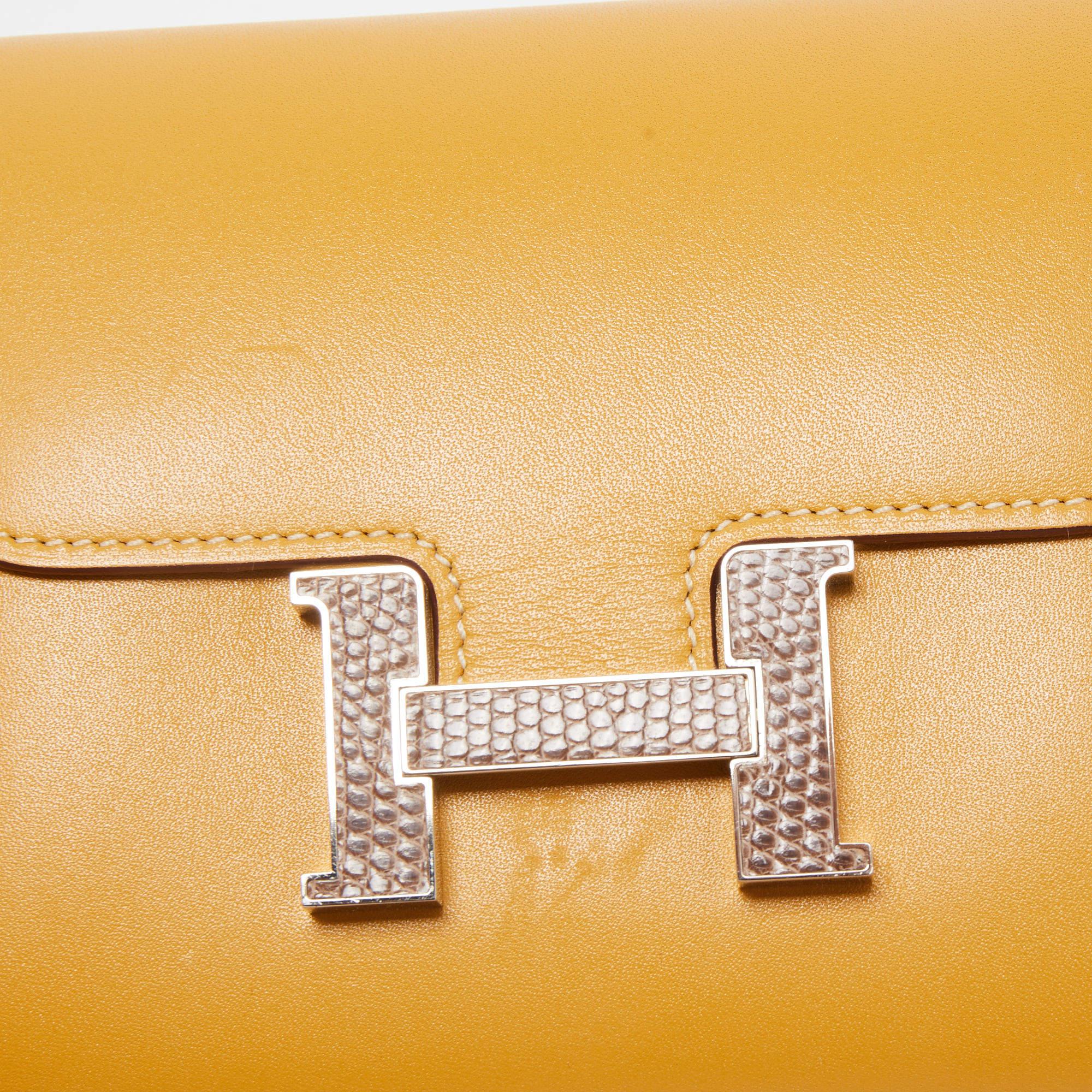 Women's Hermes Paille/Ficelle Lizard /Tadelakt Leather Constance Compact Wallet