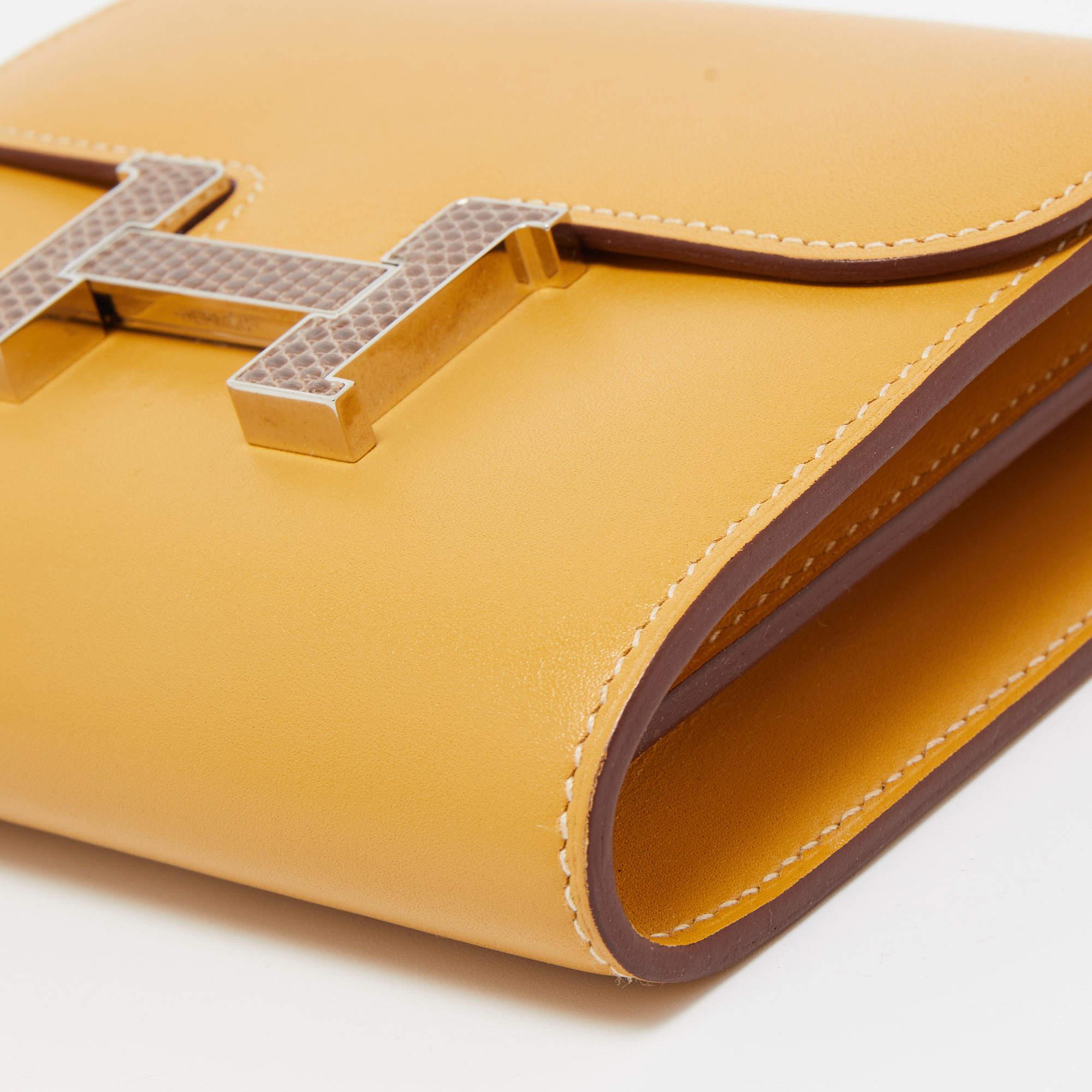 Hermes Paille/Ficelle Lizard /Tadelakt Leather Constance Compact Wallet 1