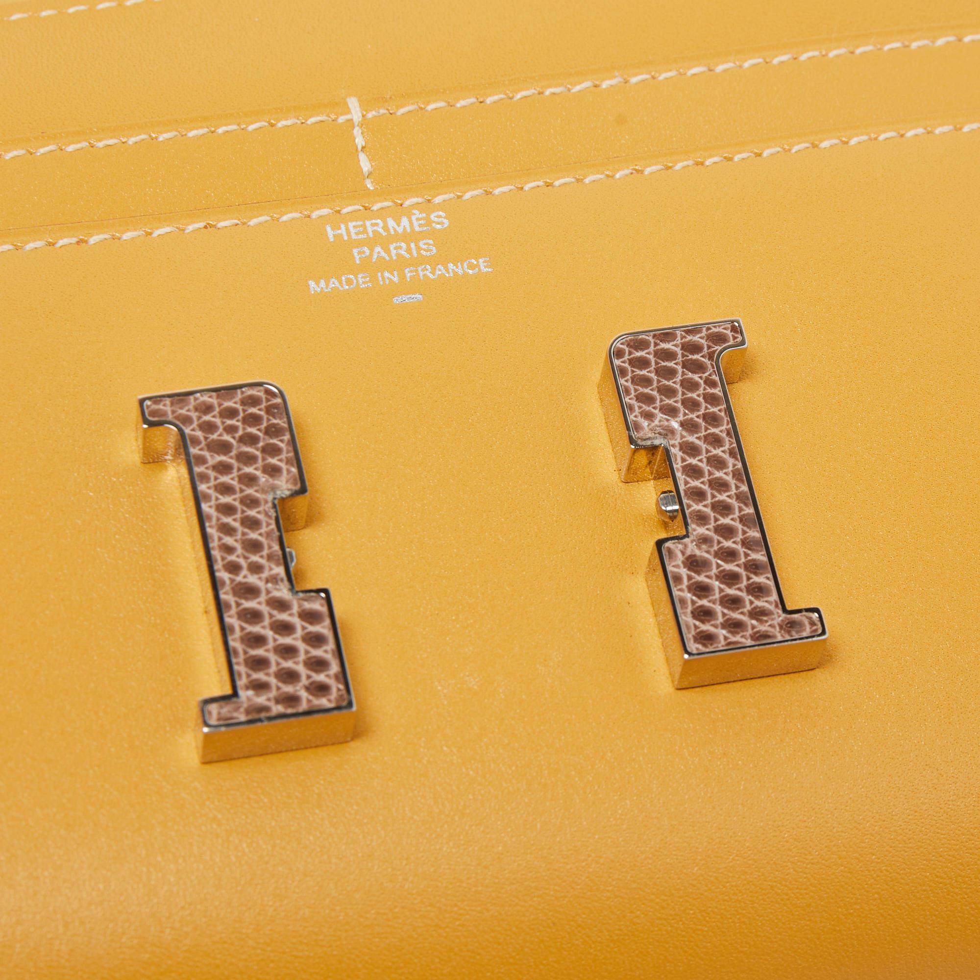 Hermes Paille/Ficelle Lizard /Tadelakt Leather Constance Compact Wallet 4