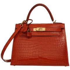 Hermes pain d'epices shiny porosus crocodile Kelly 28 Bag