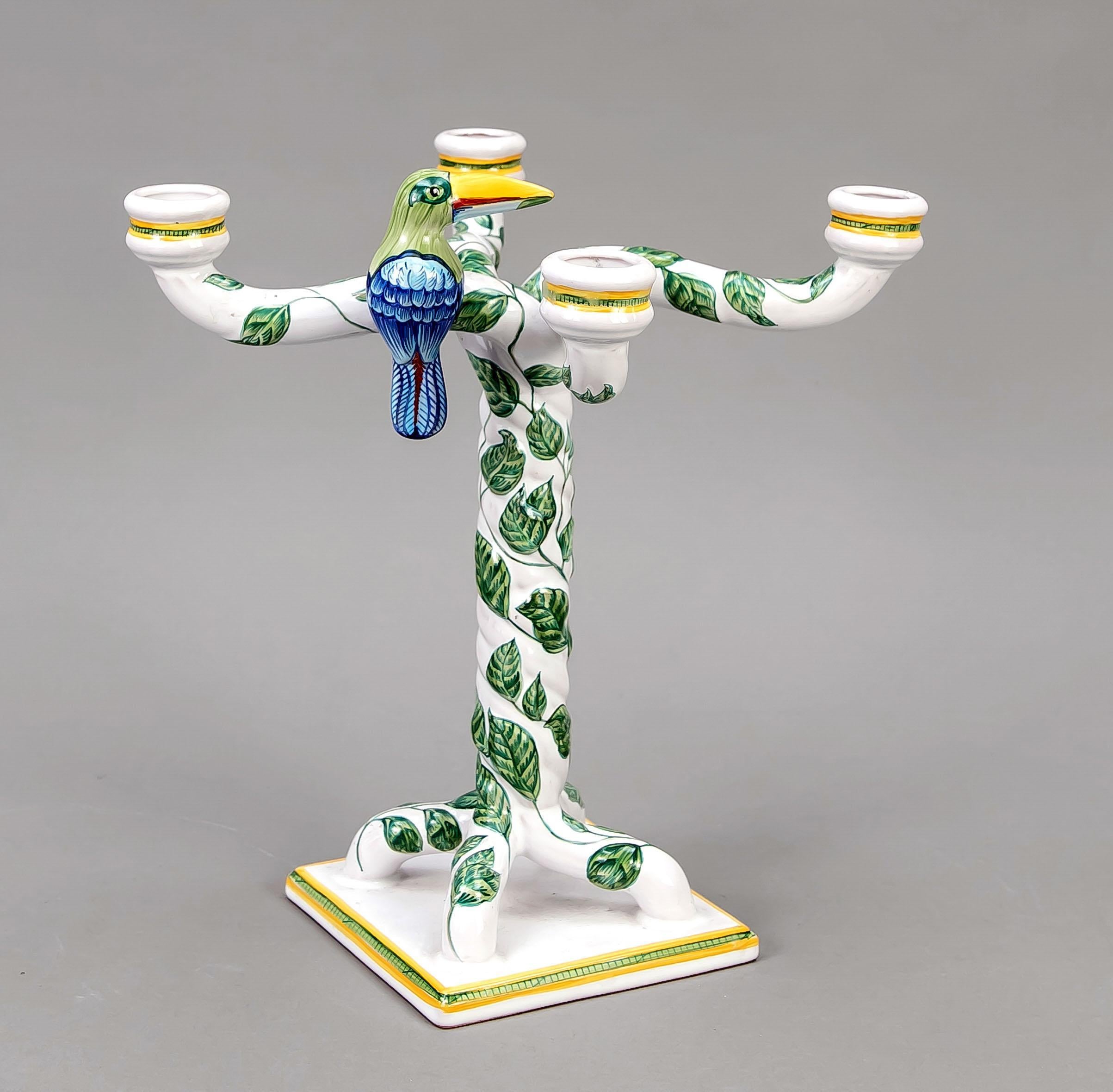 Pair of candlesticks, Toucan model.
4 lights 
White Limoges porcelain with polychrome decoration, with four branches.
Height: 27 cm.