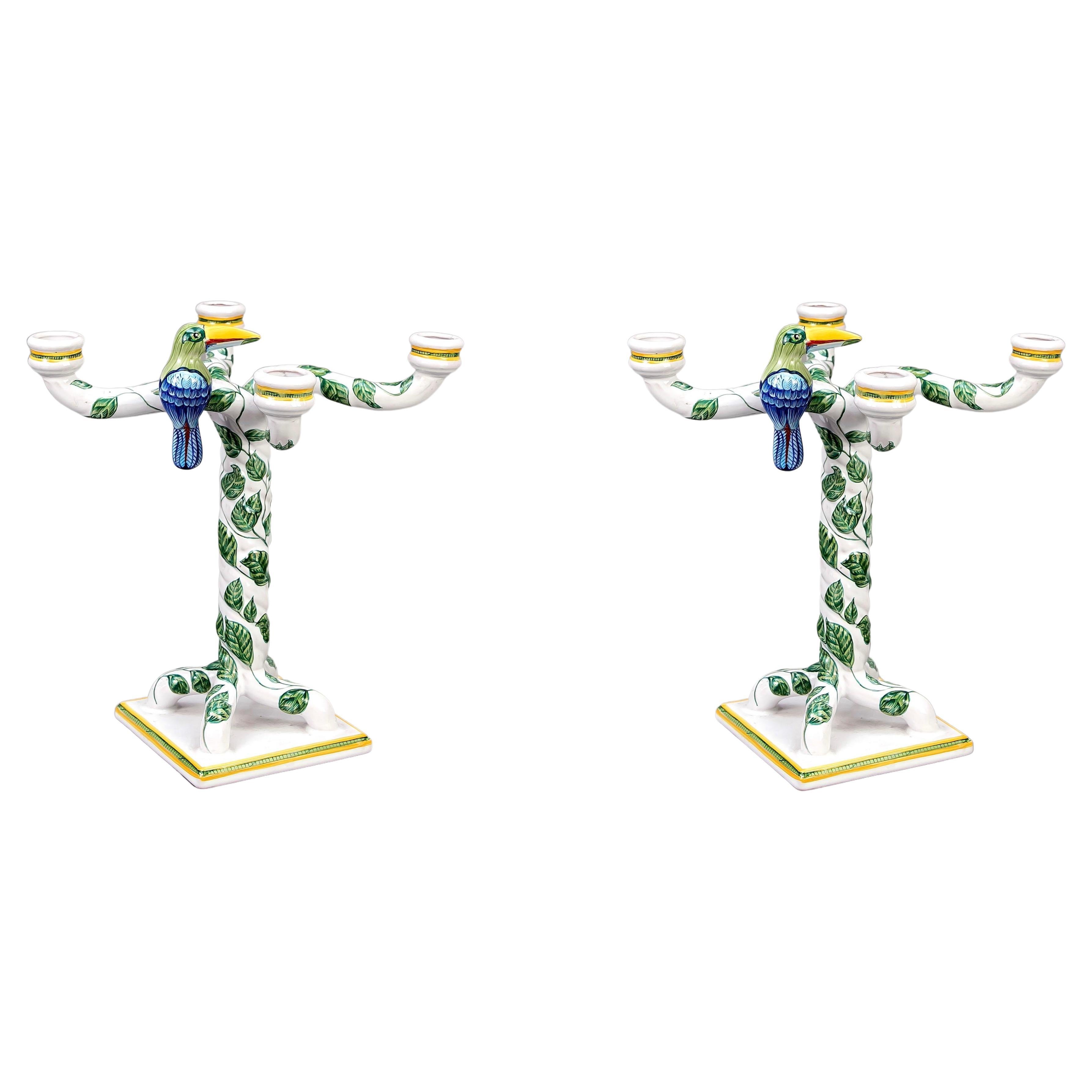 Hermes Pair of Candlesticks, Toucans For Sale