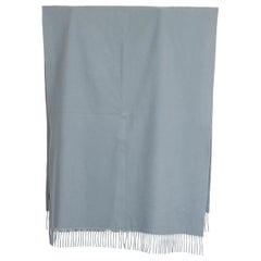 HERMES pale blue cashmere FRINGED SELLIER Shawl Scarf