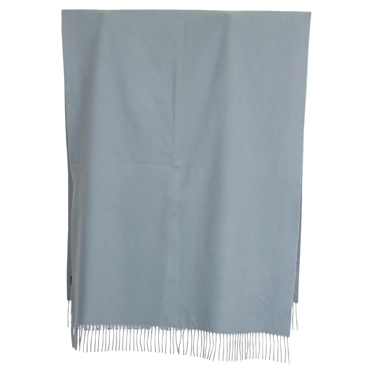 Sciarpa scialle HERMES FRINGED SELLIER in cashmere blu pallido