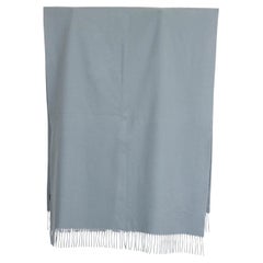 HERMES pale blue cashmere FRINGED SELLIER Shawl Scarf