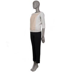 HERMES pale grey & nude LEATHER PANELED 3/4 Sleeve Sweater 36 XS