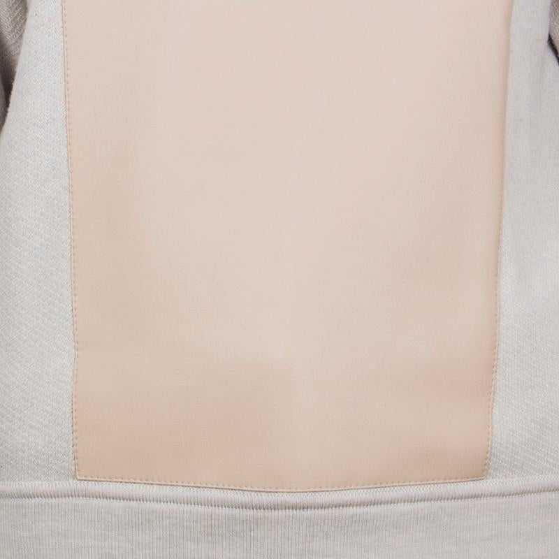 HERMES blassgrauer & nackter LEDER-Pullover mit 3/4-Ärmeln 36 XS im Zustand „Hervorragend“ im Angebot in Zürich, CH