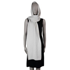 HERMES pale icy grey wool & cashmere HOODE Muffler Scarf