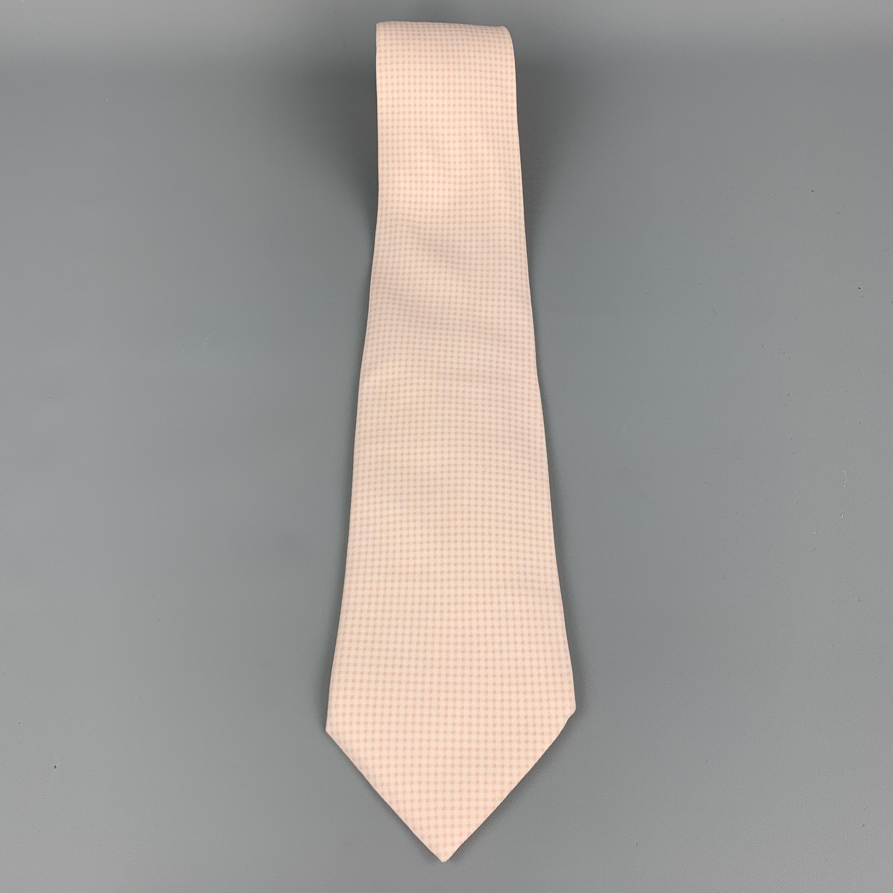 Beige HERMES Pale Pink Micro Gingham Silk Tie