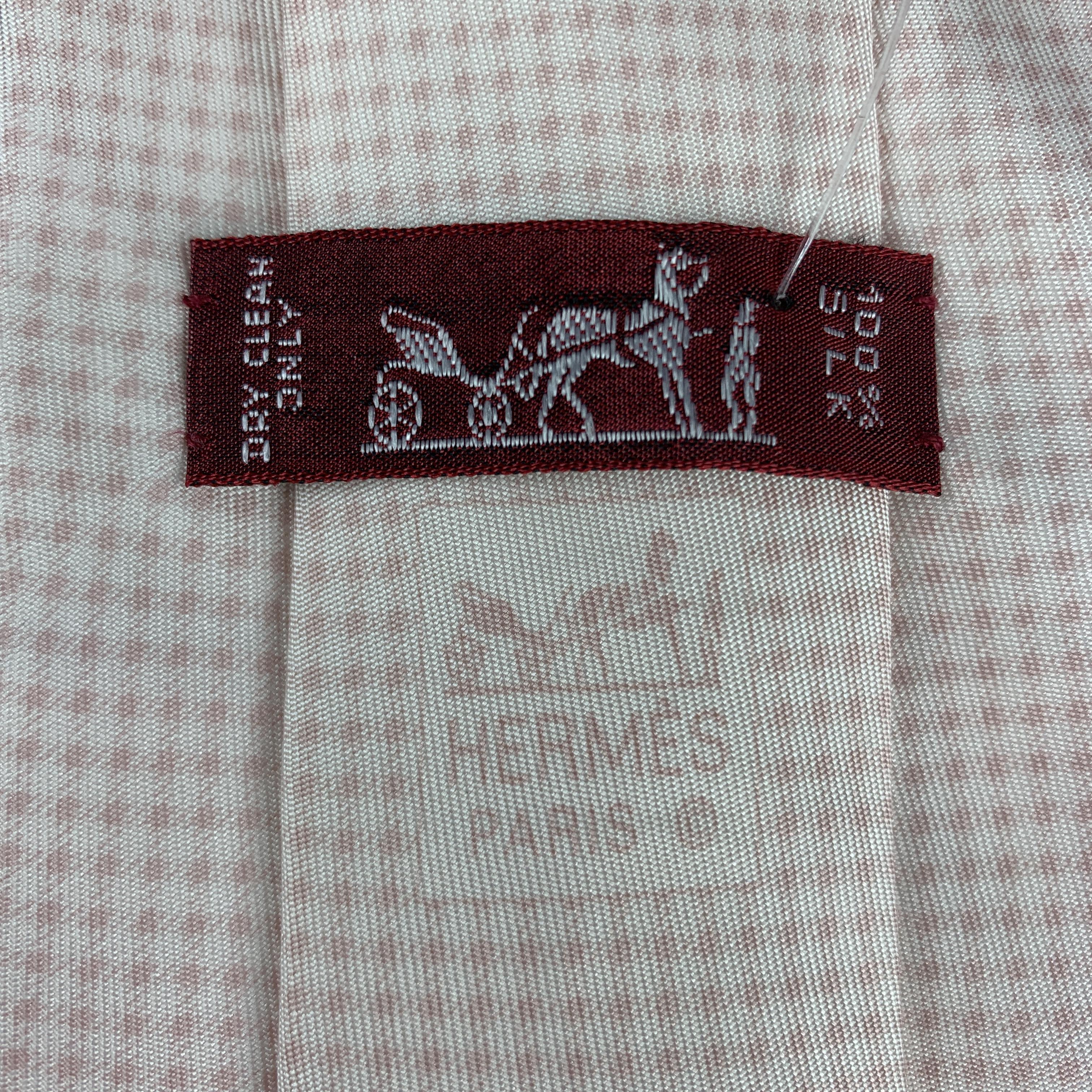 HERMES Pale Pink Micro Gingham Silk Tie In Excellent Condition In San Francisco, CA