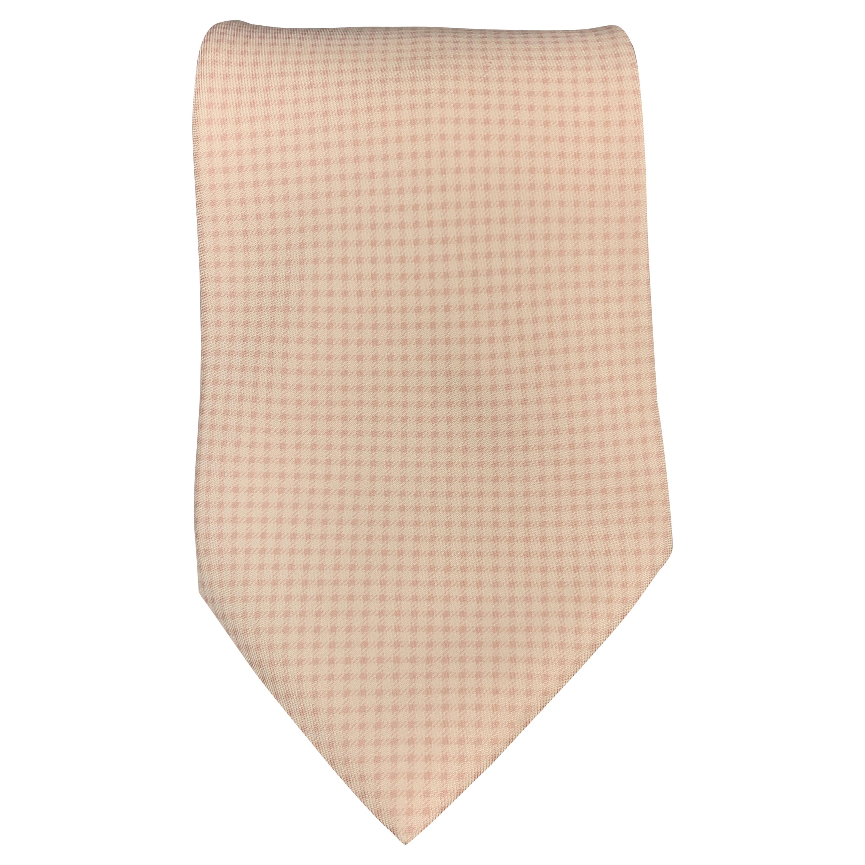 HERMES Pale Pink Micro Gingham Silk Tie