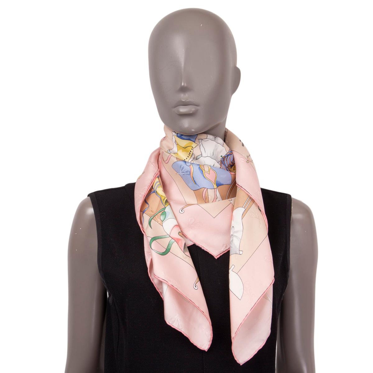 HERMES pale pink silk LE CARNAVAL DE VENISE 90 Jacquard Scarf For Sale 1
