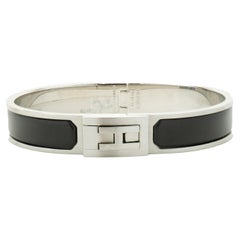 Hermes Palladium and Black Enamel Bangle Bracelet