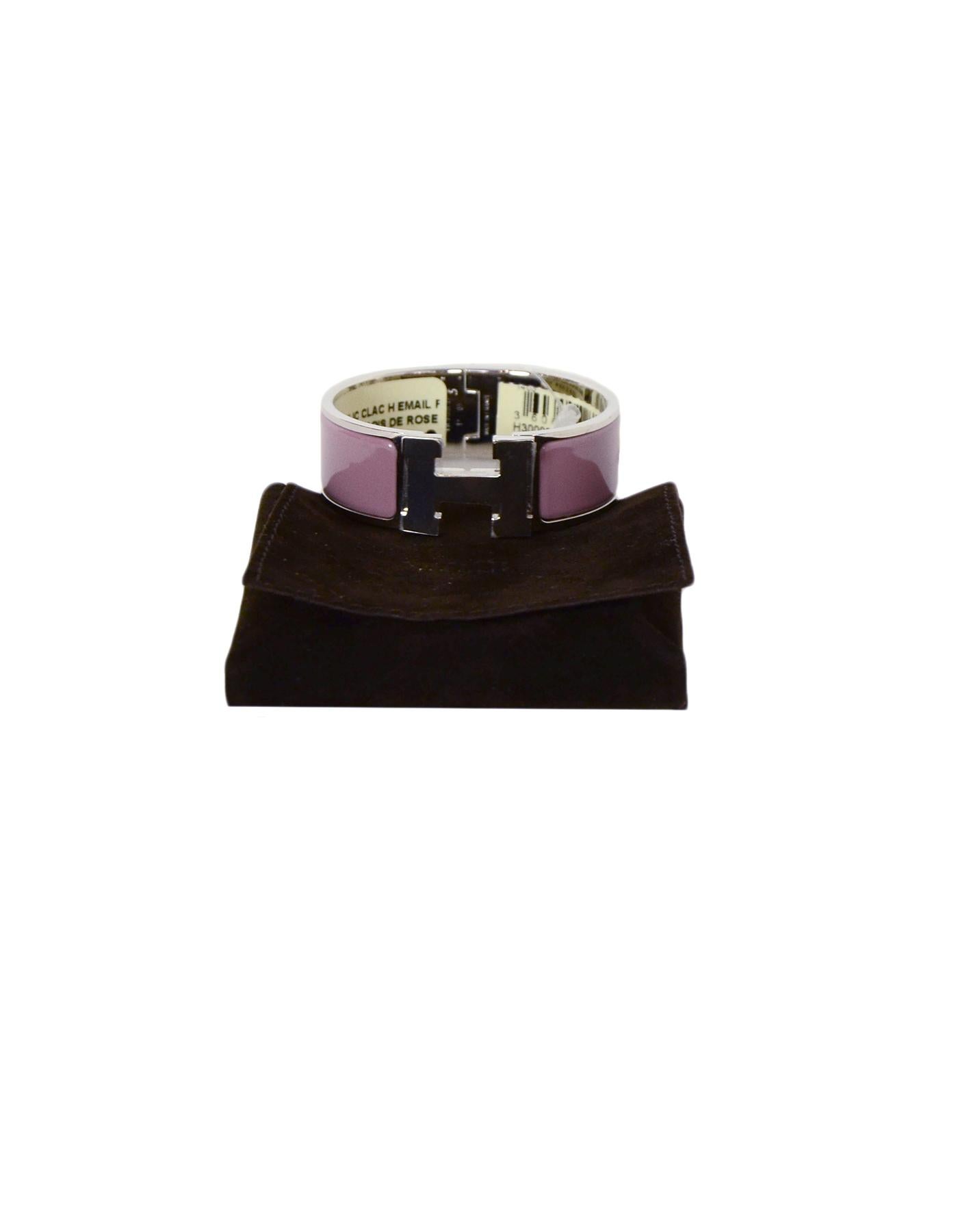 Hermes Palladium Bois de Rose Mauve Wide Enamel H Clic Clac Bracelet sz PM In Excellent Condition In New York, NY