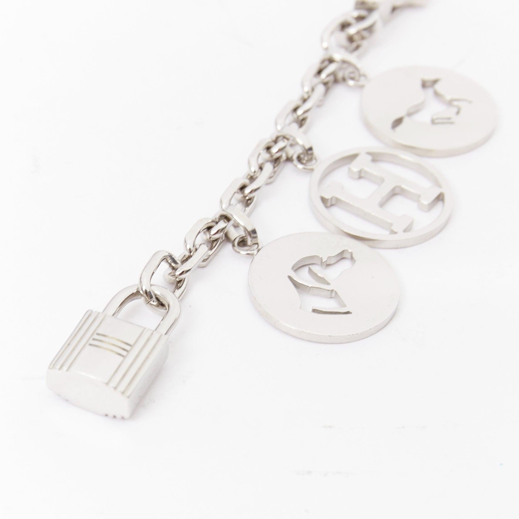 Gray HERMES Palladium Breloque Olga Cadena lock H logo horse dog coin bag charm chain