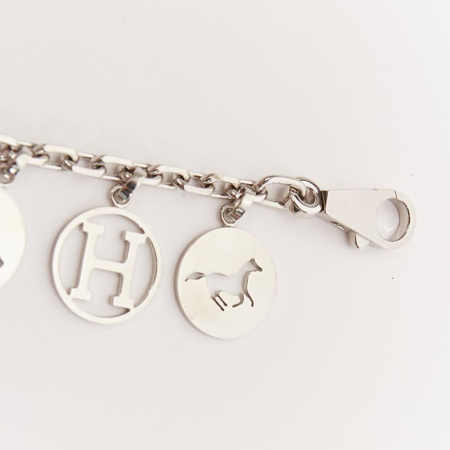 HERMES Palladium Breloque Olga Cadena lock H logo horse dog coin bag charm chain In Good Condition In Hong Kong, NT