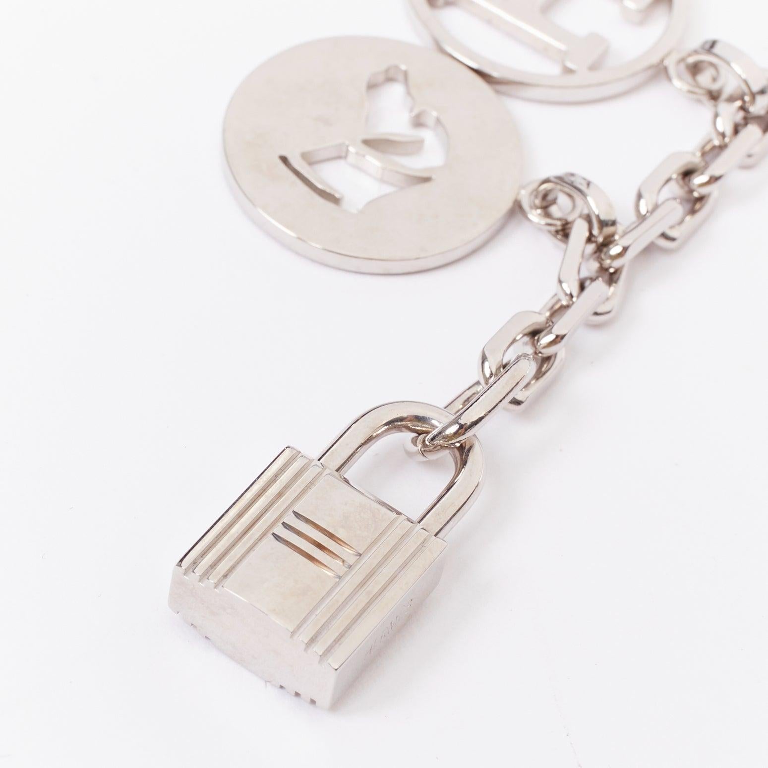 HERMES Palladium Breloque Olga Cadena lock H logo horse dog coin bag charm chain (Beige) im Angebot