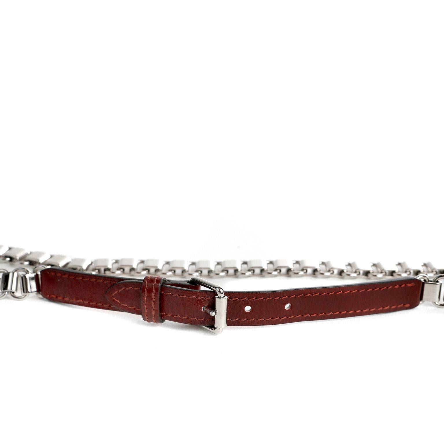 Gray Hermès Palladium Chain and Bordeaux Swift Leather Belt For Sale