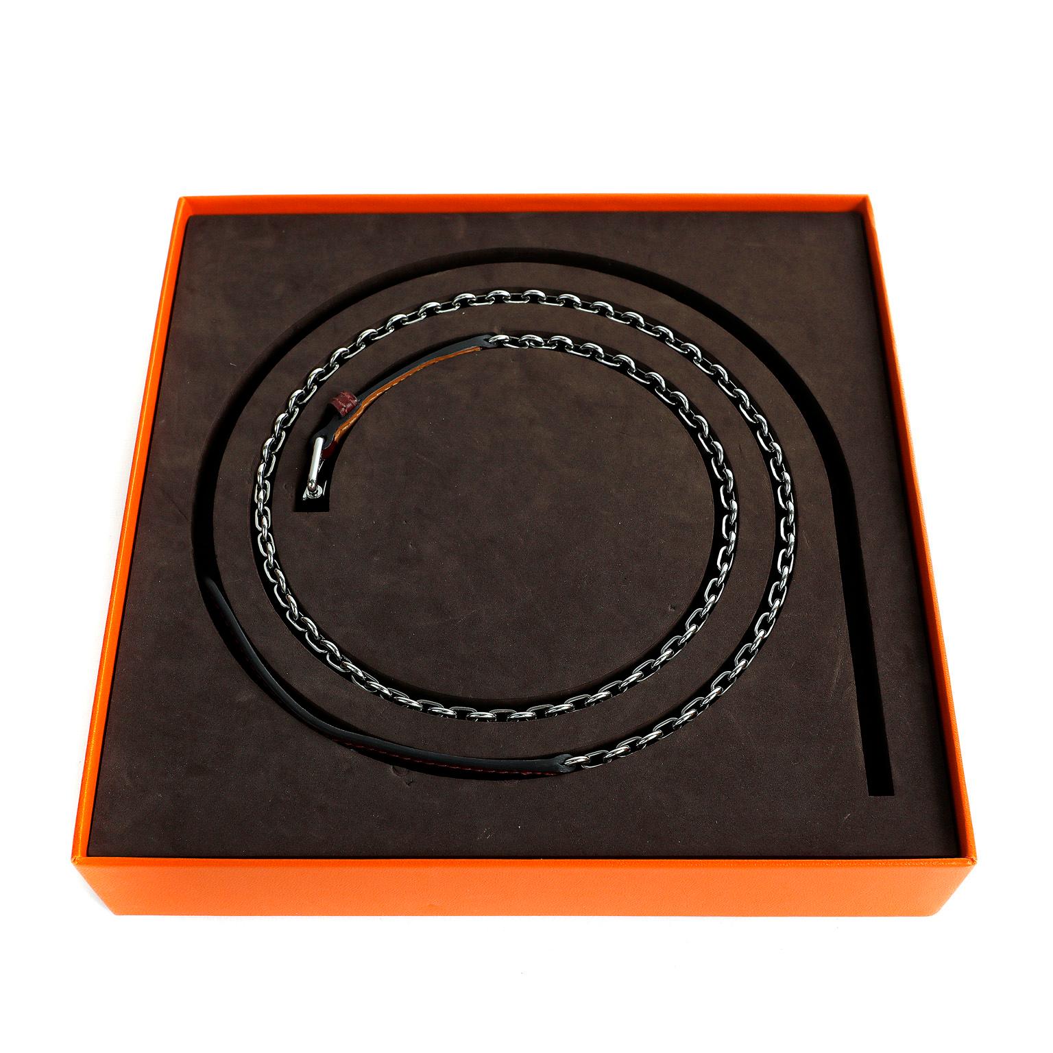 Hermès Palladium Chain and Bordeaux Swift Leather Belt For Sale 1
