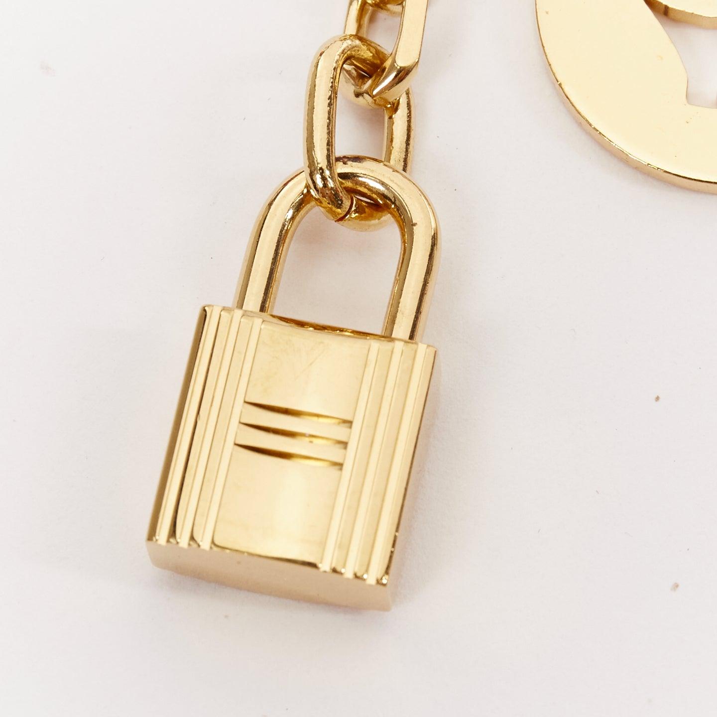 HERMES Palladium Gold Olga Cadena lock H logo horse dog coin bag charm chain In Good Condition In Hong Kong, NT