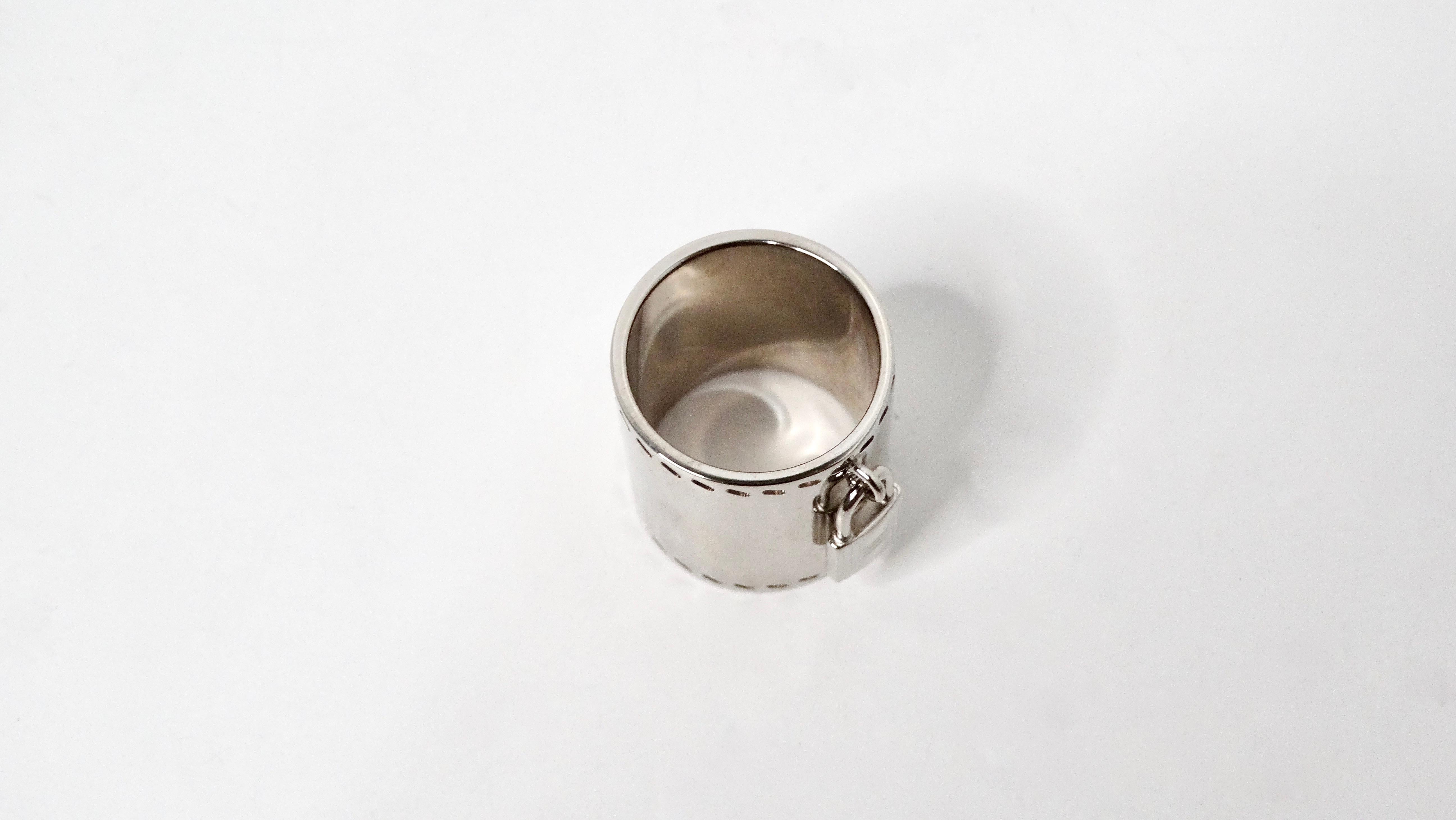 Gray Hermes Palladium Padlock Charm Scarf Ring For Sale