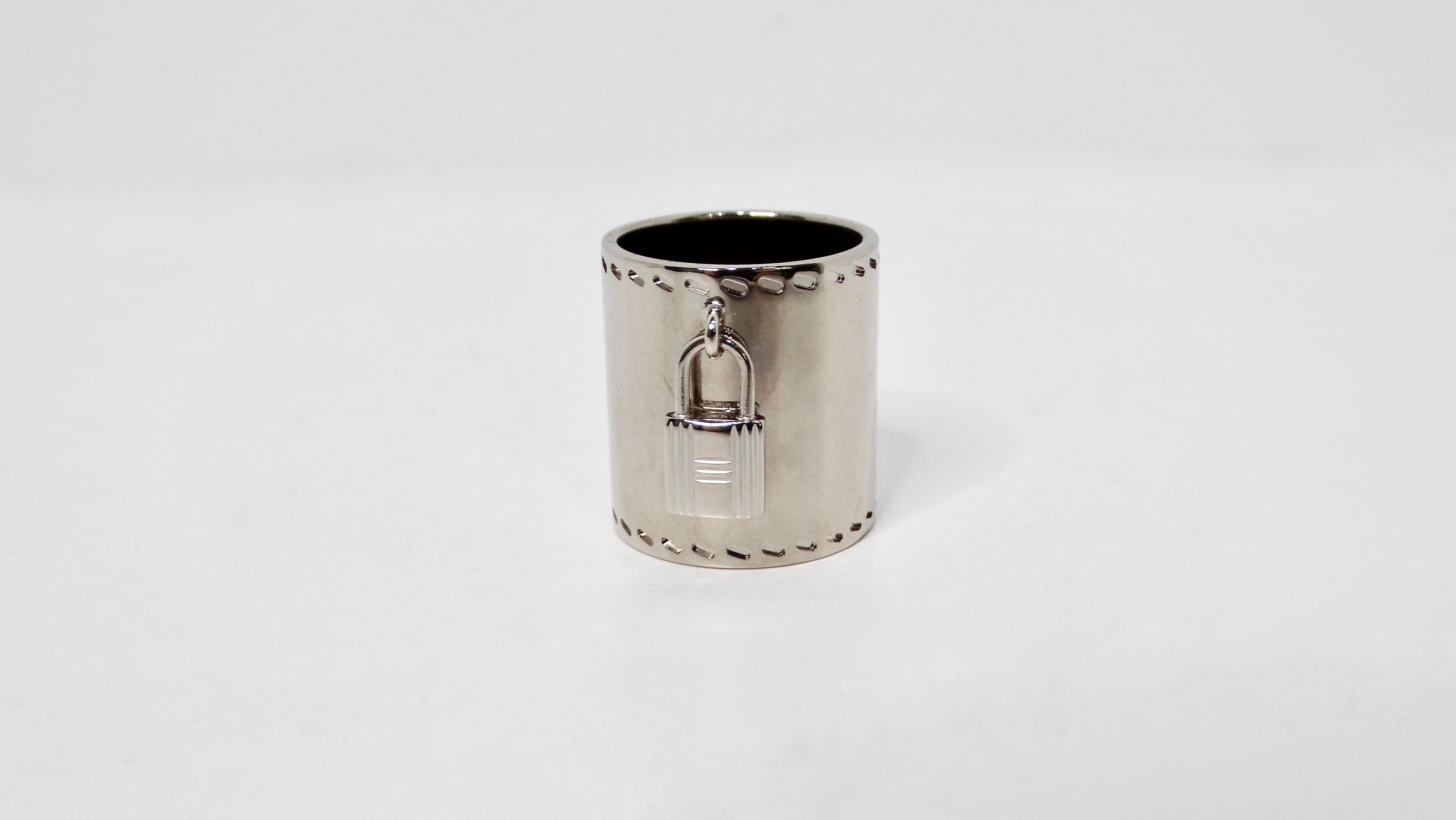 Hermes Palladium Padlock Charm Scarf Ring In Good Condition For Sale In Scottsdale, AZ