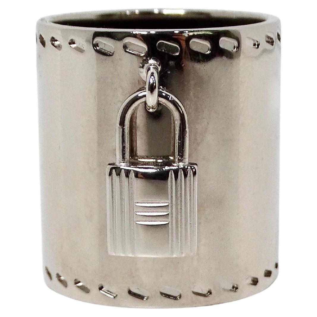 Hermes Palladium Padlock Charm Scarf Ring For Sale