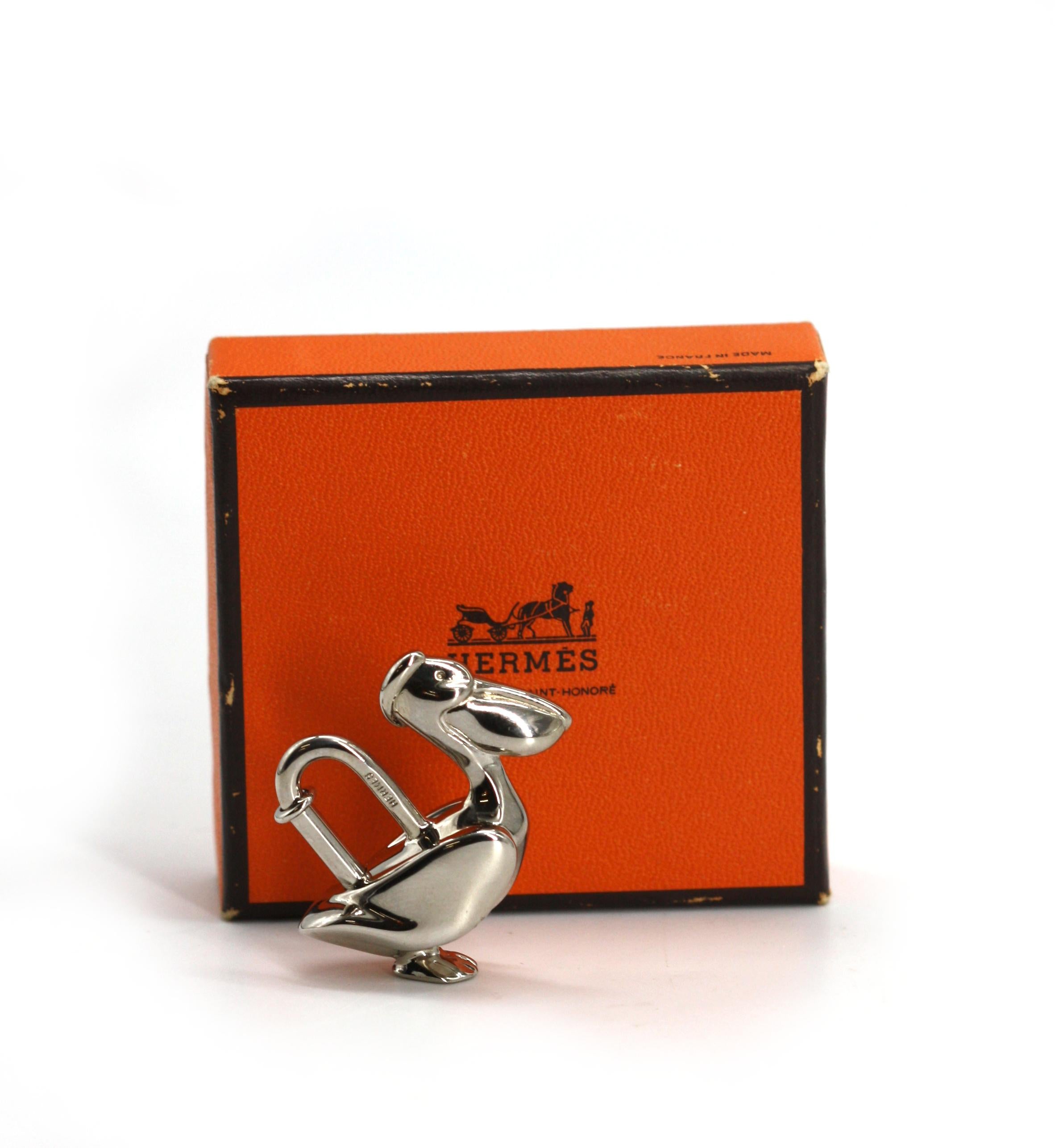 Women's or Men's Hermes Palladium Pelican Bag Charm, 1992