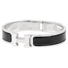 Hermès Palladium Plated Black Enamel GM Clic H Bracelet
