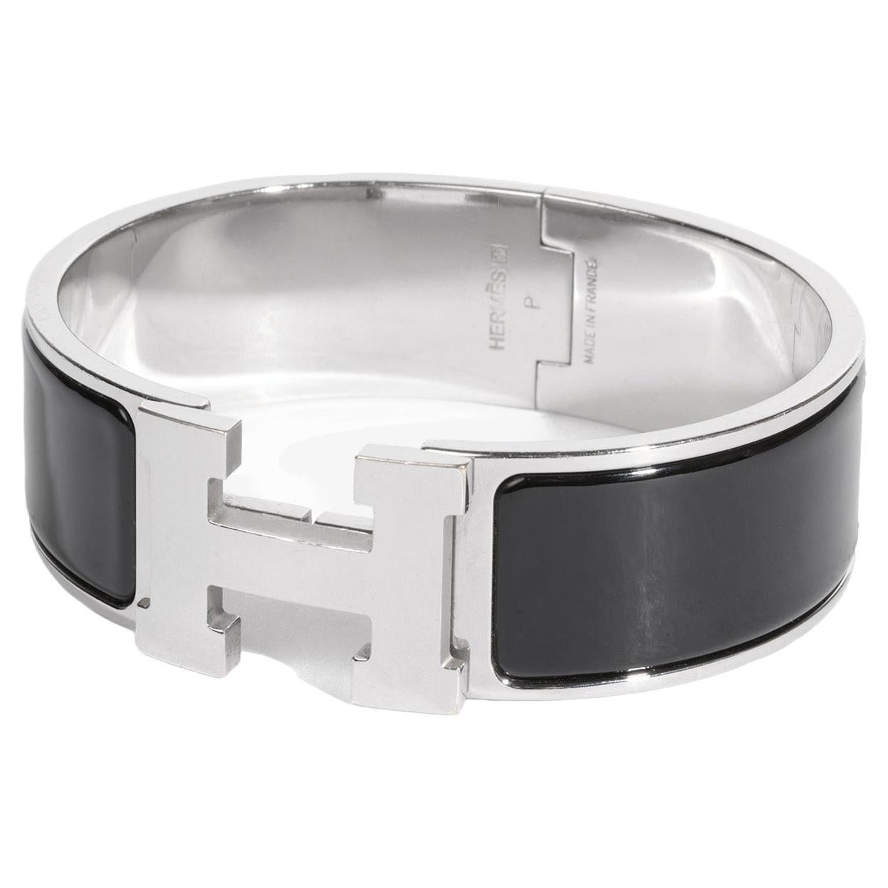 Hermès Palladium Plated Black GM Clic Clac H Bracelet
