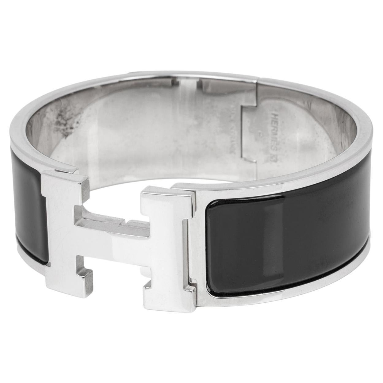 Hermès Palladium Plated Black PM Clic Clac H Bracelet