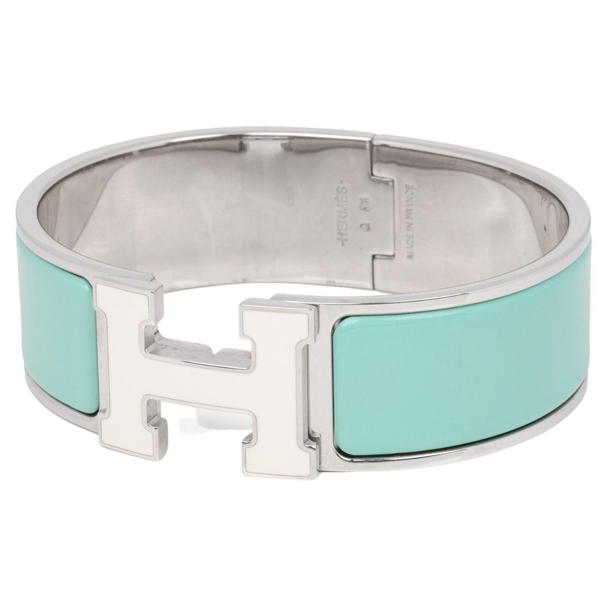 Hermès Palladium Plated Lagon & White PM Clic Clac H Bracelet