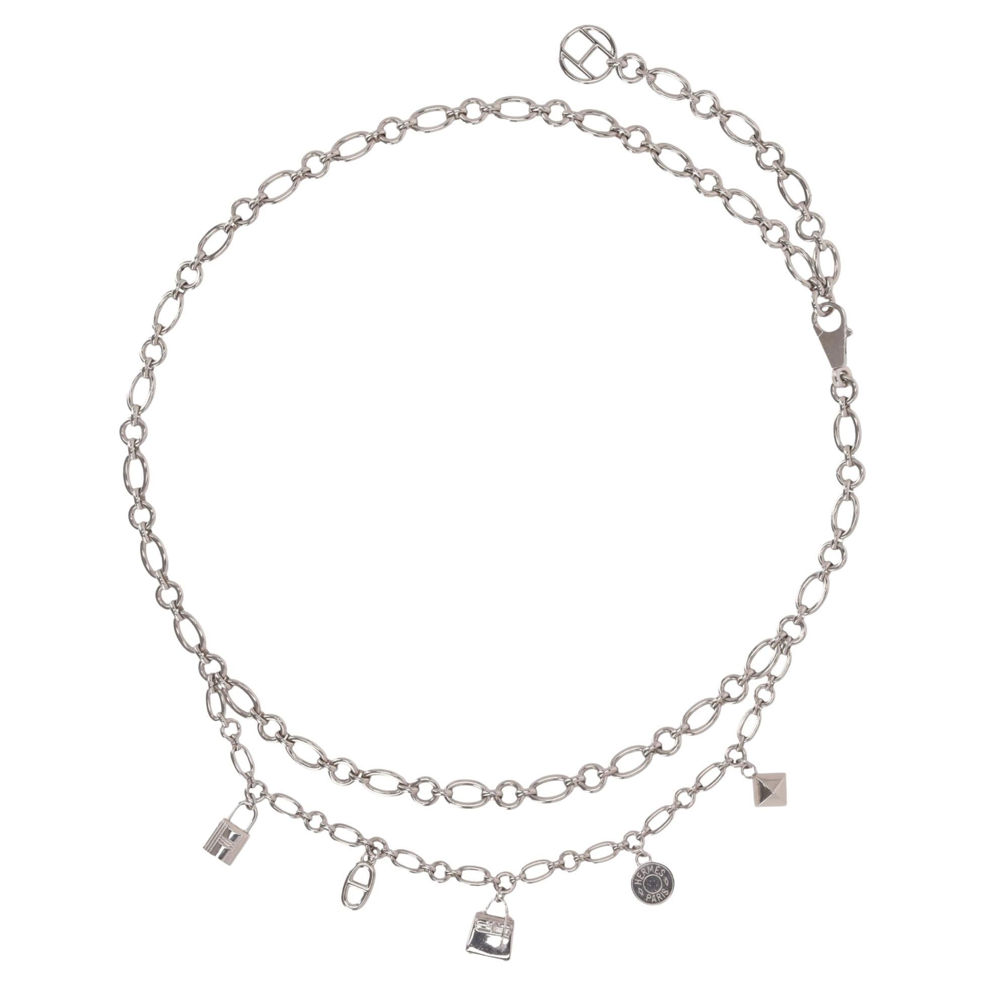Hermes Palladium Plated Olga Chain Belt With Signature Charms (Ceinture en chaîne Olga avec charms de signature)