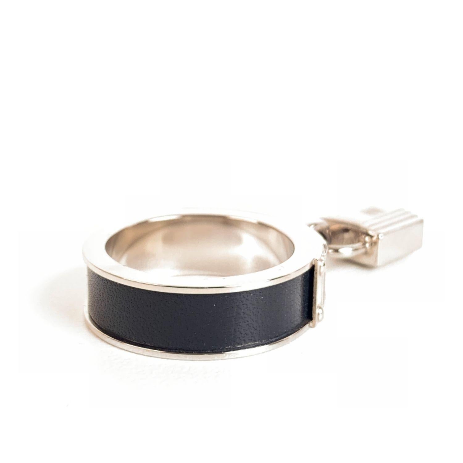 Women's Hermes Palladium Swift Kelly Lock Black Leather Scarf Ring