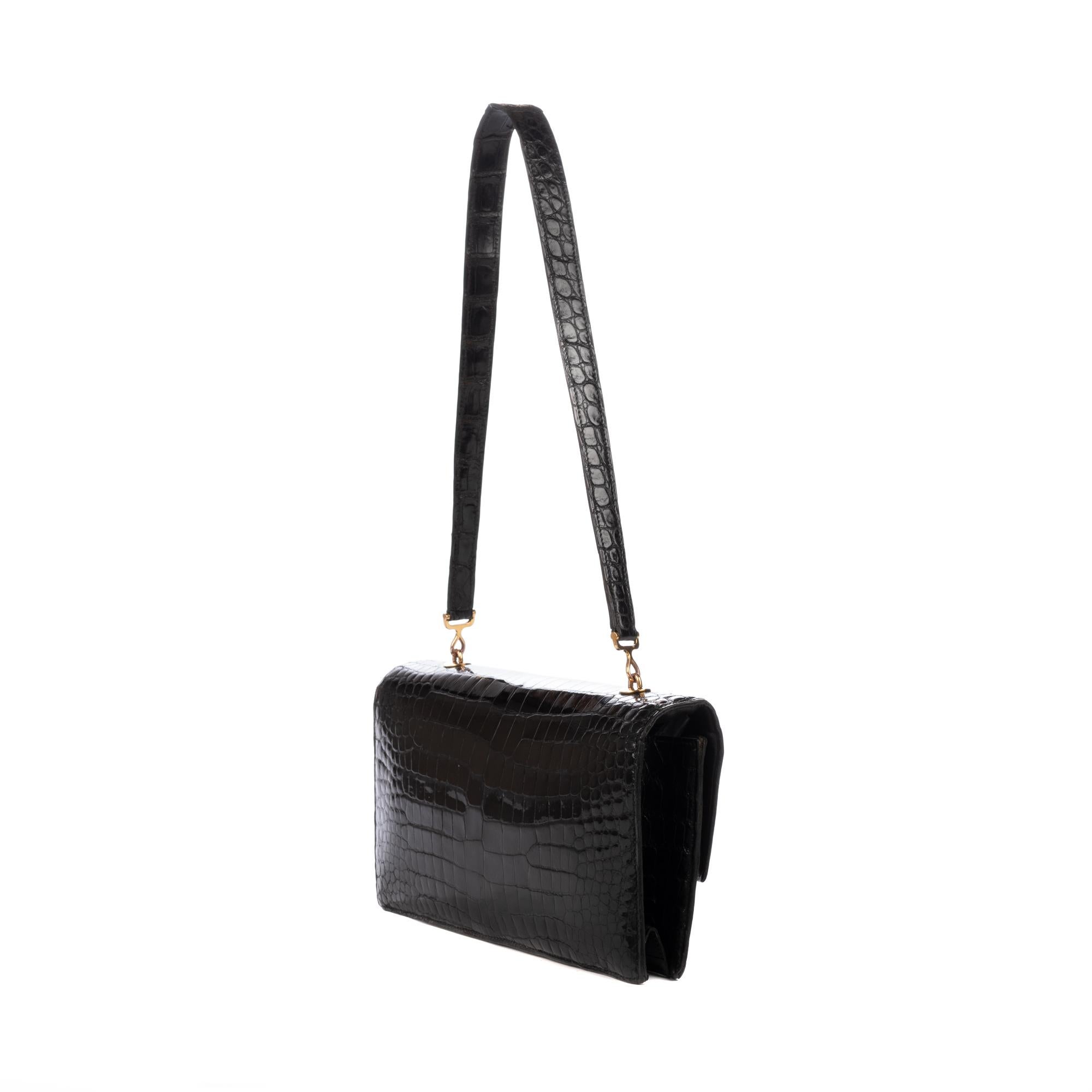 Women's Hermes Palonnier Black crocodile Vintage Handbag