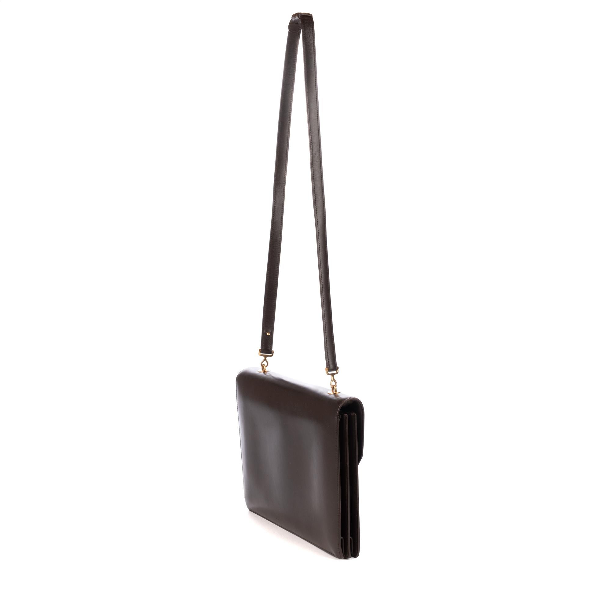 Women's Hermes Palonnier Brown Box Leather Crossbody Bag