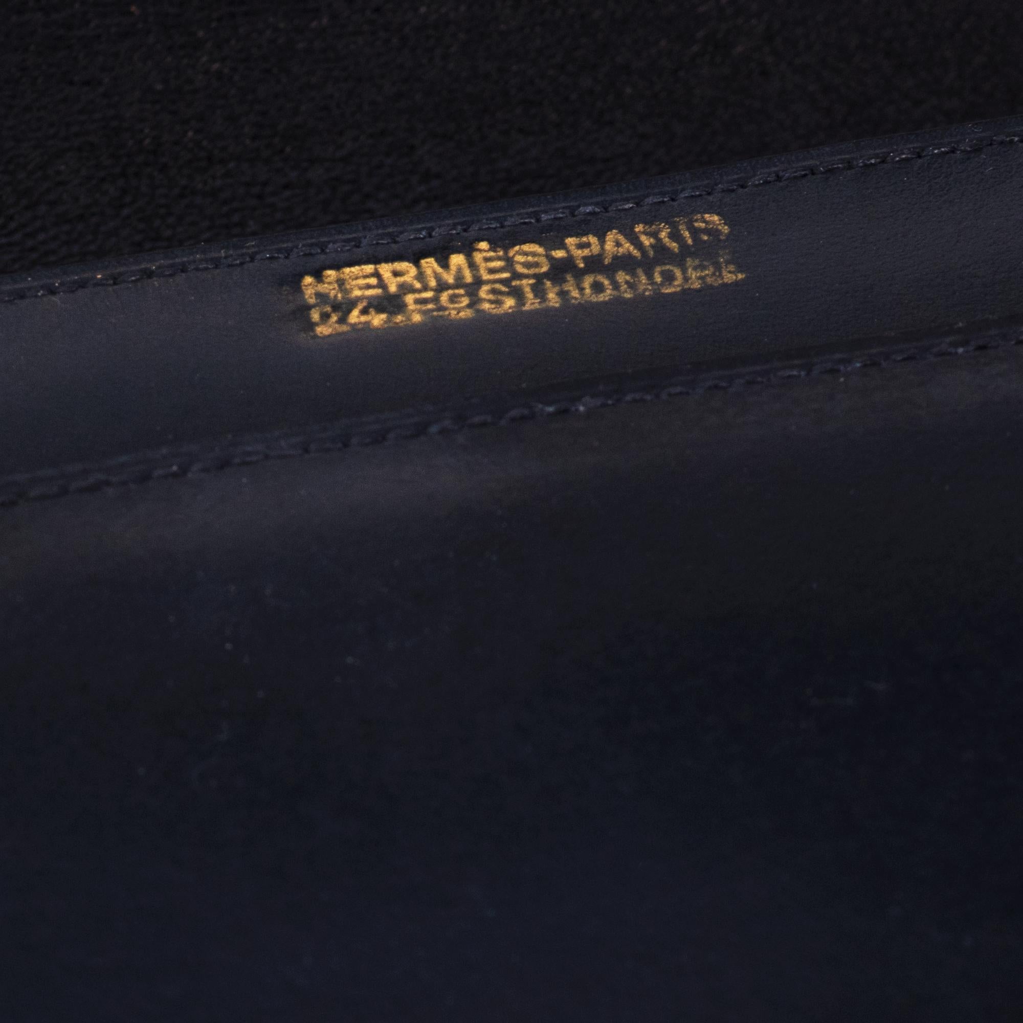 Hermes Palonnier Navy Blue box Leather Handbag 3