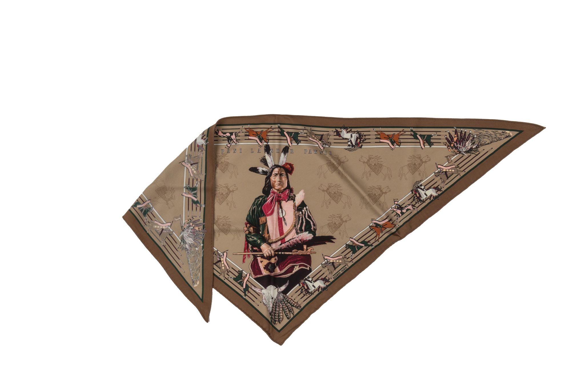 Brown Hermès Pani Etoupe Triangle Silk Scarf