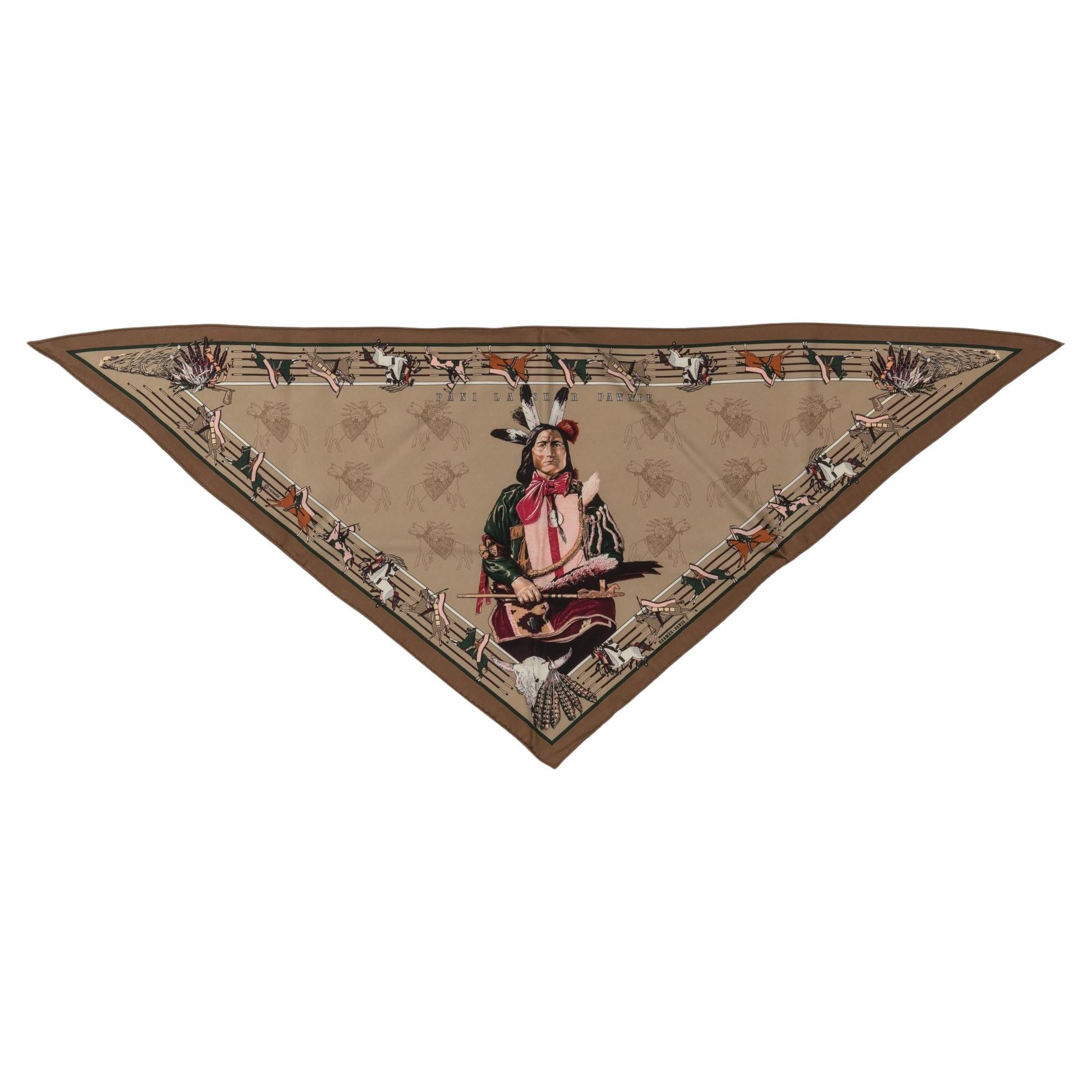 Hermès Pani Etoupe Triangle Silk Scarf For Sale