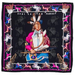 Hermes Pani La Shar Pawnee Black Pink Silk 90cm Scarf, Box