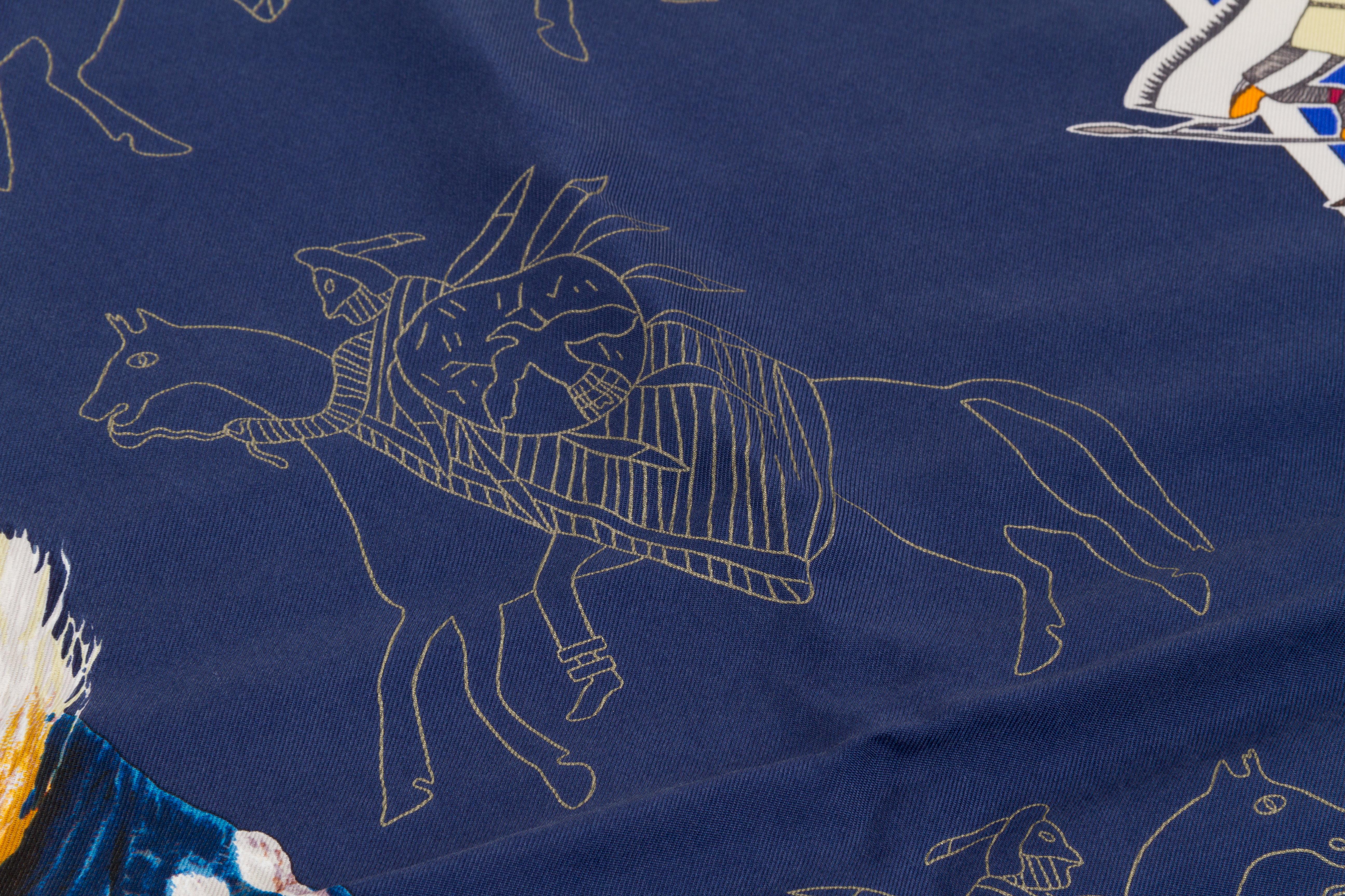 Sciarpa Hermès Pani la Shar Pawnee Blu Pawnee in vendita 1